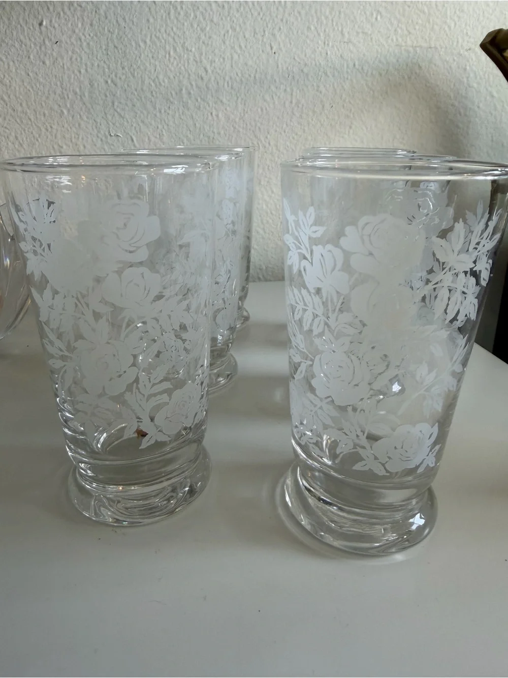 Mid-Century Vintage Libbey Glass Company White Roses Tumbler Glasses - Set of 6